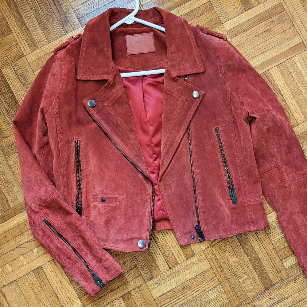 Blank NYC Red Suede Moto Jacket
